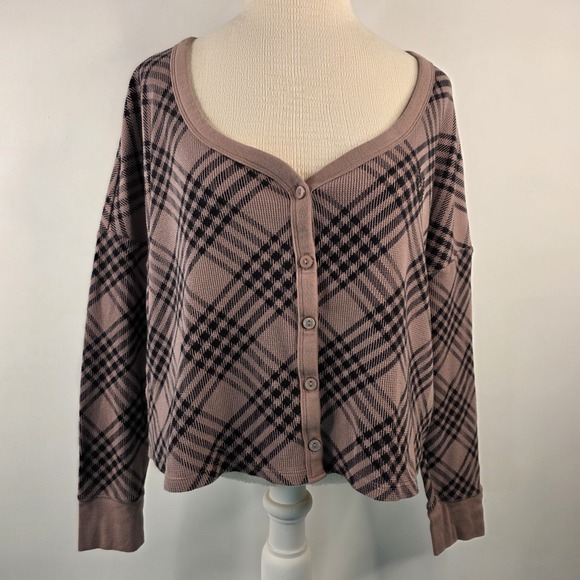 PINK Victoria's Secret Sweaters - PINK Victoria's Secret‎ Thermal Boxy Cardigan Medium Waffle Knit Long Sleeve Top